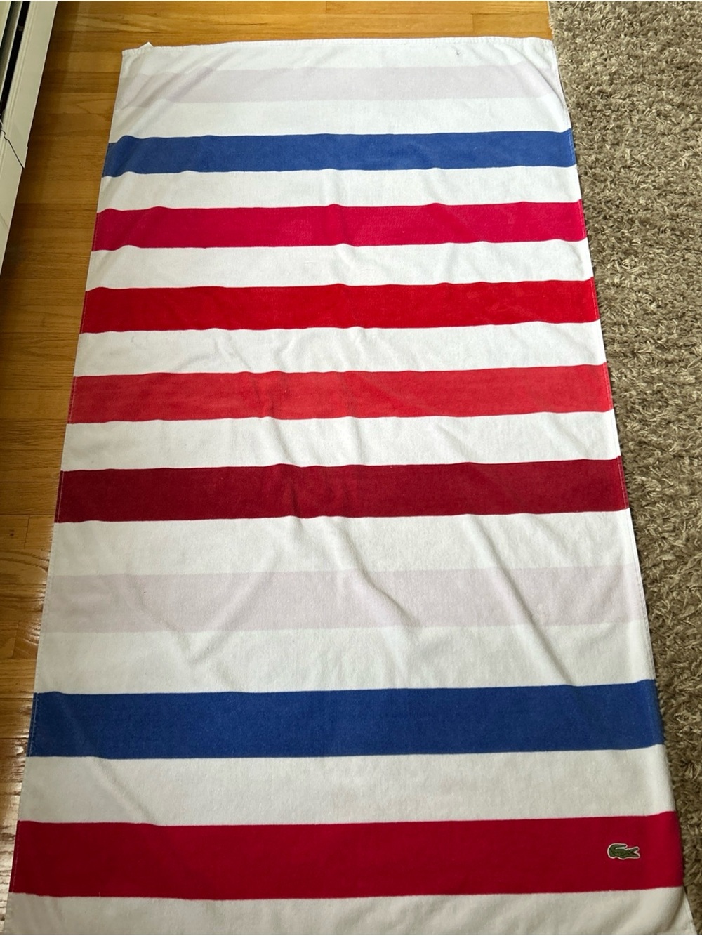 Lacoste Beach Cabana Striped 100% Cotton Croc Logo 36x66 Beach Pool Spa